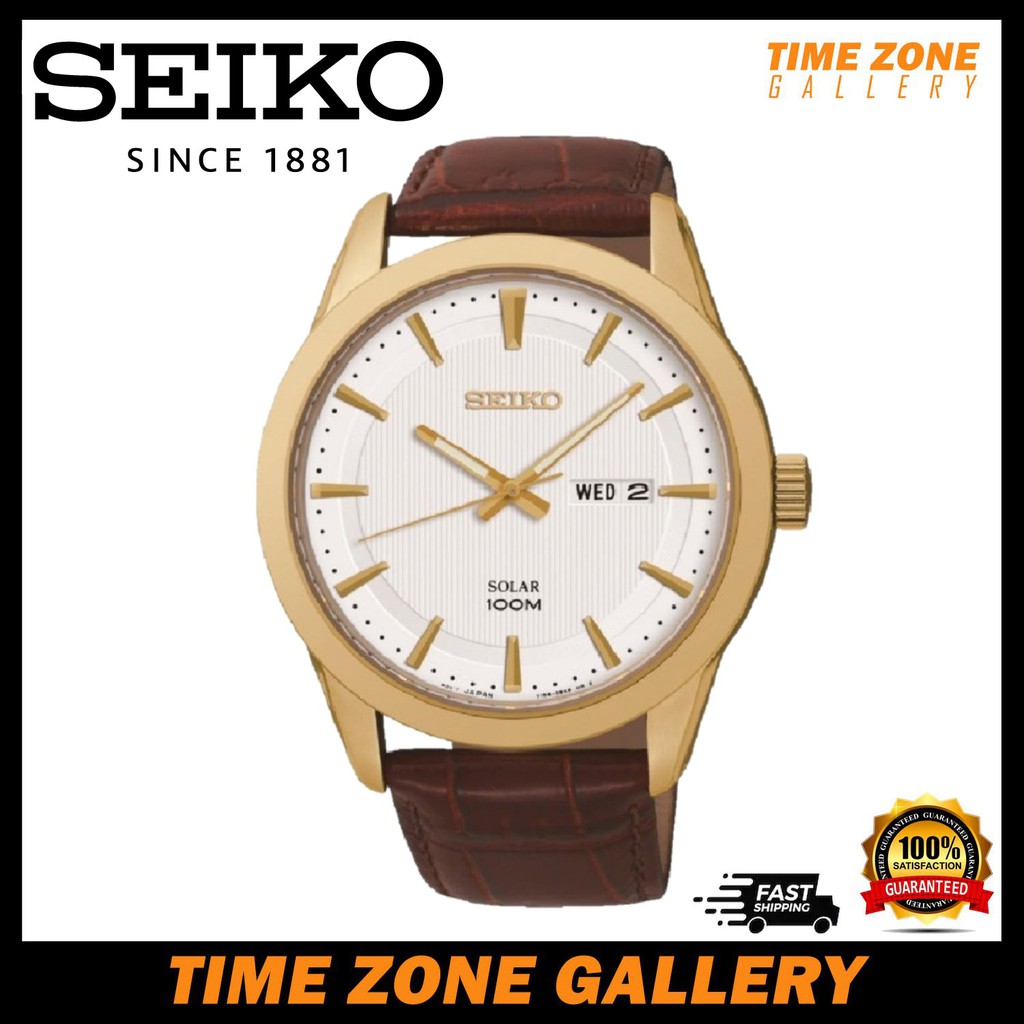 (OFFICIAL SEIKO DEALER) Seiko Mens Classics Solar Power Brown Leather