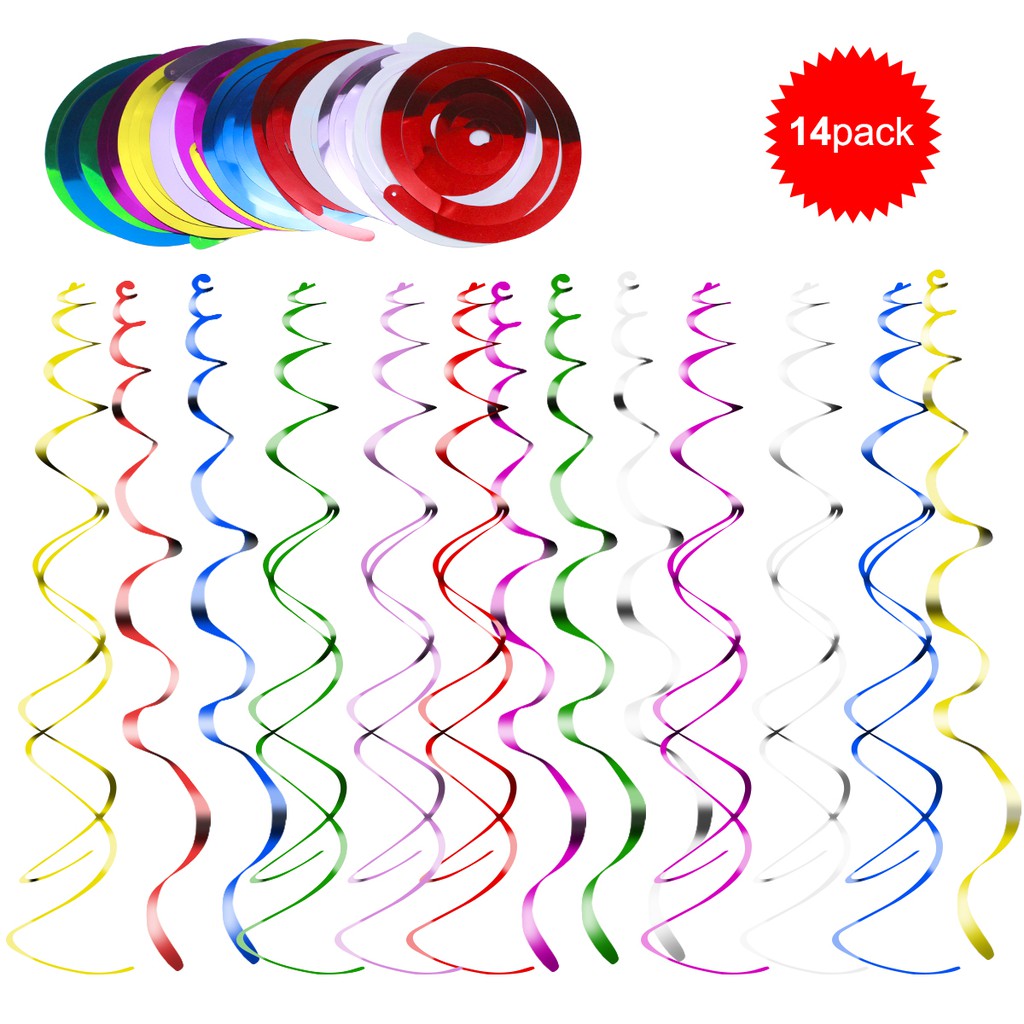 14pcs Hanging Swirl Party Decorations Spiral Streamers Birthday