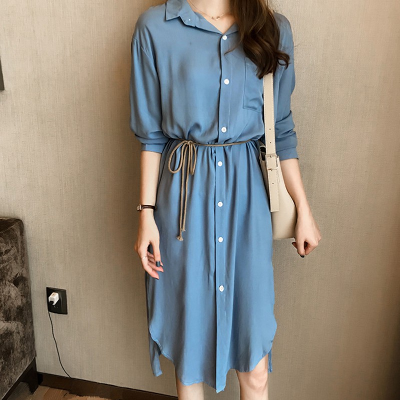 Korean White Shirt Women Long Blouse Dress Office Wear Korean White Shirt Women Long Blouse Dress Office Wear