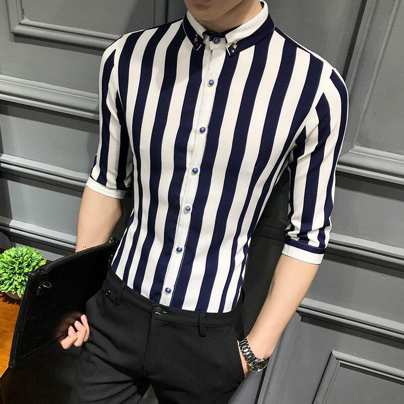 Mens Striped Shirt Long Sleeve Slim Fit Stripe Button Down Collar Shirt 
