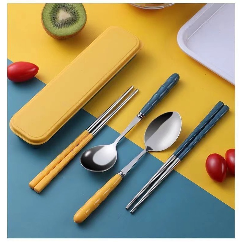 [READY STOCK] SPOON AND Fork SET Stainless Steel 304 Student Portable Tableware Set Chopsticks
