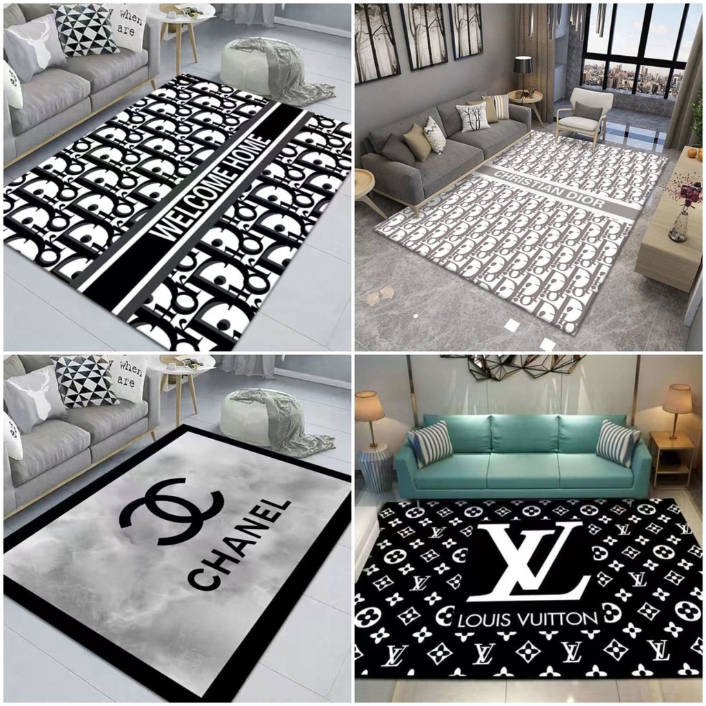 Light Luxury Tide Premium Black Rug Living Room Coffee Table Personalised Bedroom Bedside Rug Cloakroom Netflix Fashion Floor Mat S-1