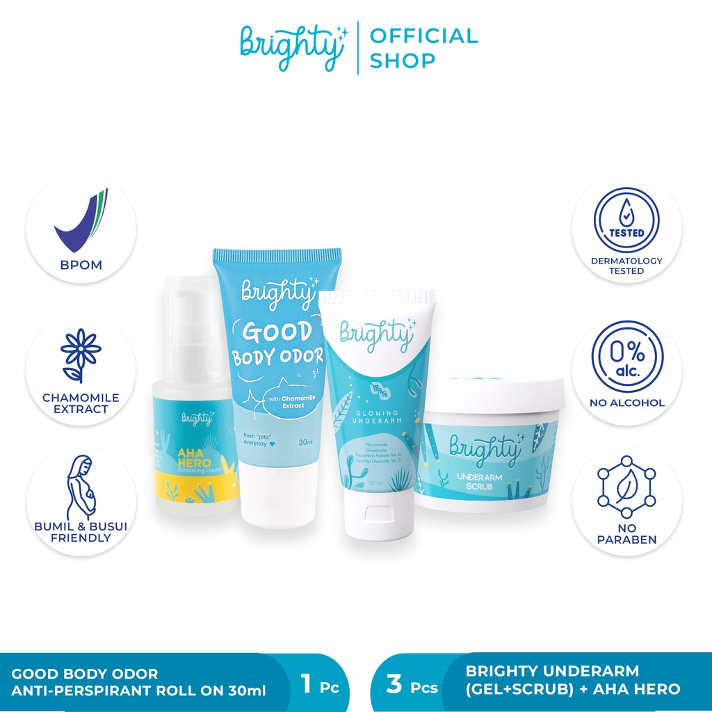 Brighty Good Body Odor x Glowing underarm x underarm scrub x AHA Hero Shopee Malaysia