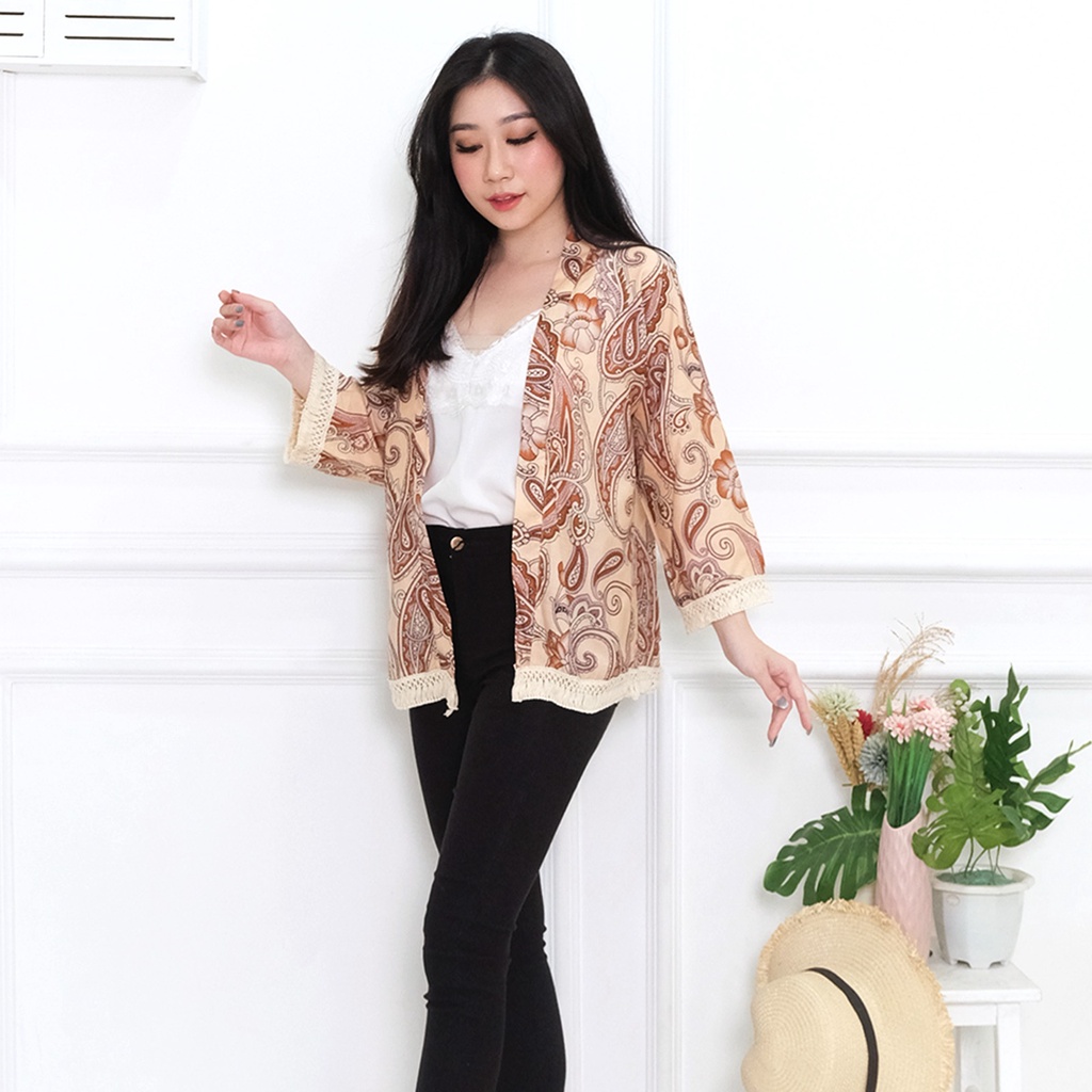 KATUN JakartaFashion - modern ethnic bohemian tribal cardigan, cool cotton cardigan, 7/8 sleeves, lace, tassels