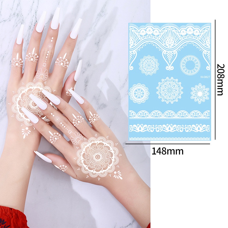 Bridal Wedding Party White Lace Tattoo Sticker 3D Waterproof Temporary Henna Tattoo Arab Bridal Festival Beach Party Use