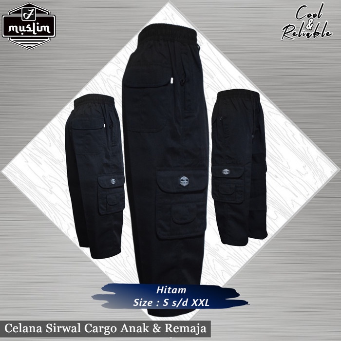 HITAM Ramadhan/ Children'S Sirwal Cargo Pants - Black, Size S