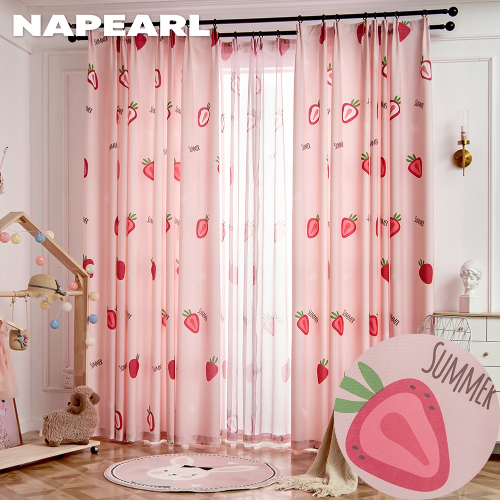 NAPEARL 70-80% Blackout Sweet Princess Wind Strawberry Pattern Polyester Material Home Decor Curtains Langsir Hari Raya