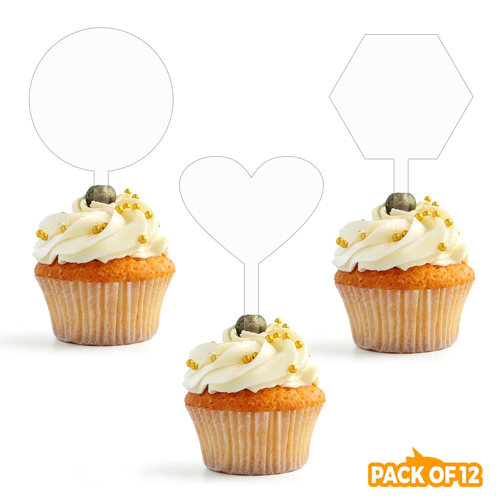 Pack Of 12 Pcs 2 Inch Acrylic Cupcake Toppers Blank Cupcake for Toppers