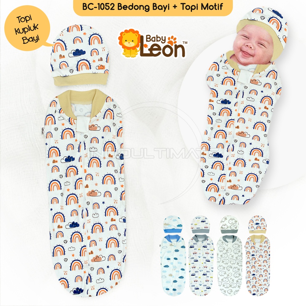 [Choose A MOTIF] SNI Instant baby Swaddle+baby Hat GEN 1 baby LEON BC-105-2 Newest 2023 baby sweddle Clothes Blanket Instant baby Swaddle Practical Hat Swaddle Octopus Sleeping Pad newborn baby set rainbow Flannel Boy Girl