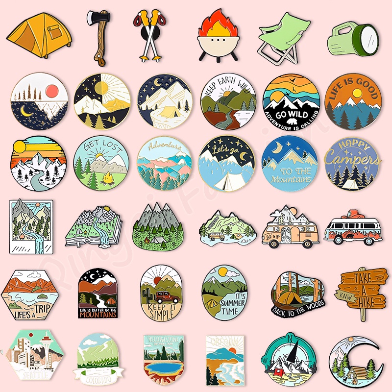 Outdoors Mountain Enamel Pin Wild Camping Hiking Brooch Badges Bag Clothes Lapel Pin Adventure Badge Jewelry Gift