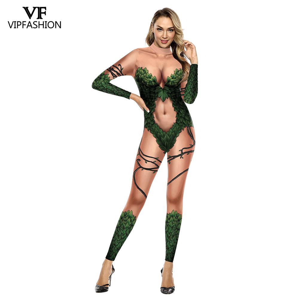 VIP FASHION Adult Women's POISON Ivy Costume Halloween Cosplay Fancy Dress Spandex Jumpsuit