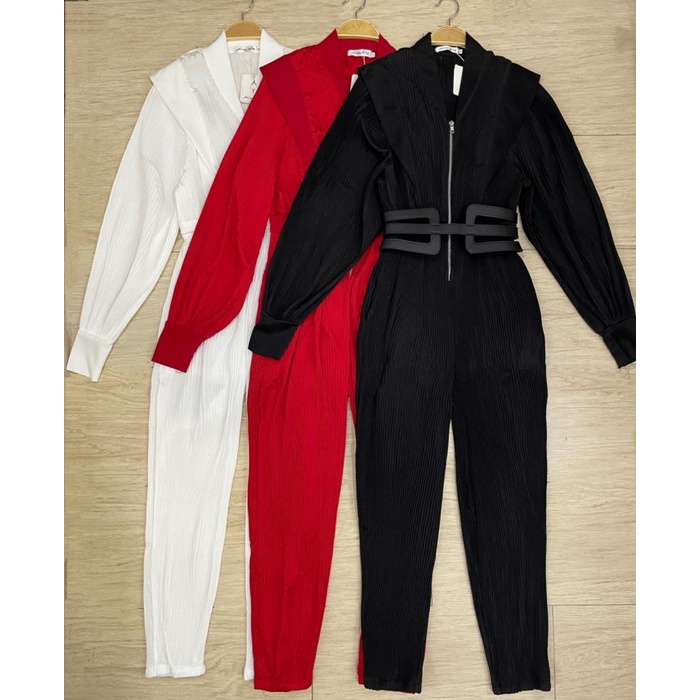 PUTIH HITAM Jumpsuit Issey Yake White Black Inc Belt Fashion Ws06
