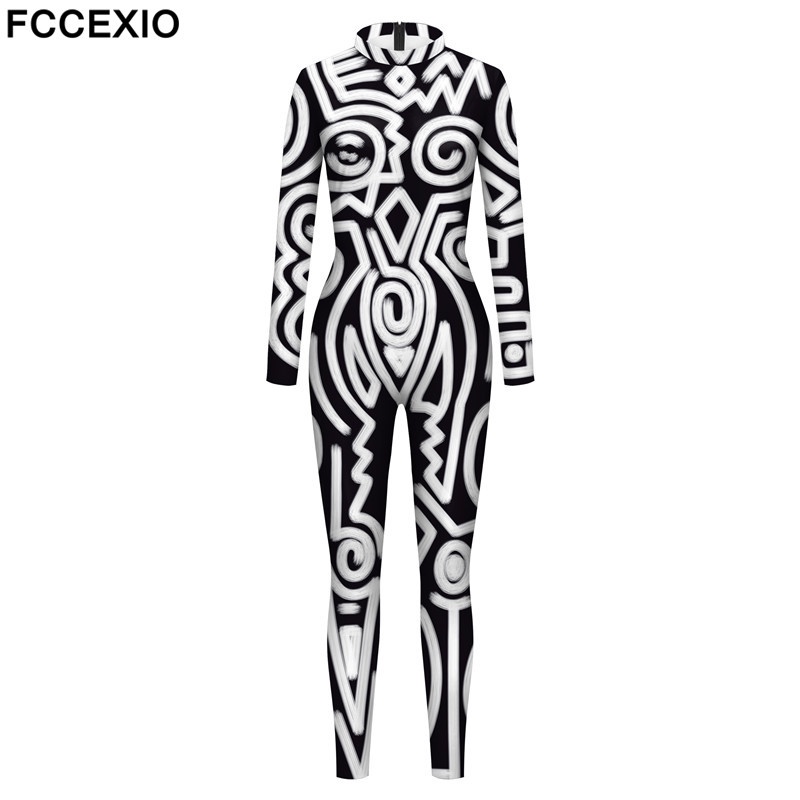 Geometry Print Holiday Party Bodysuit Women Jumpsuit Carnival Party Stretch Casual Wear Cosplay Costume Sexy Jumpsuit