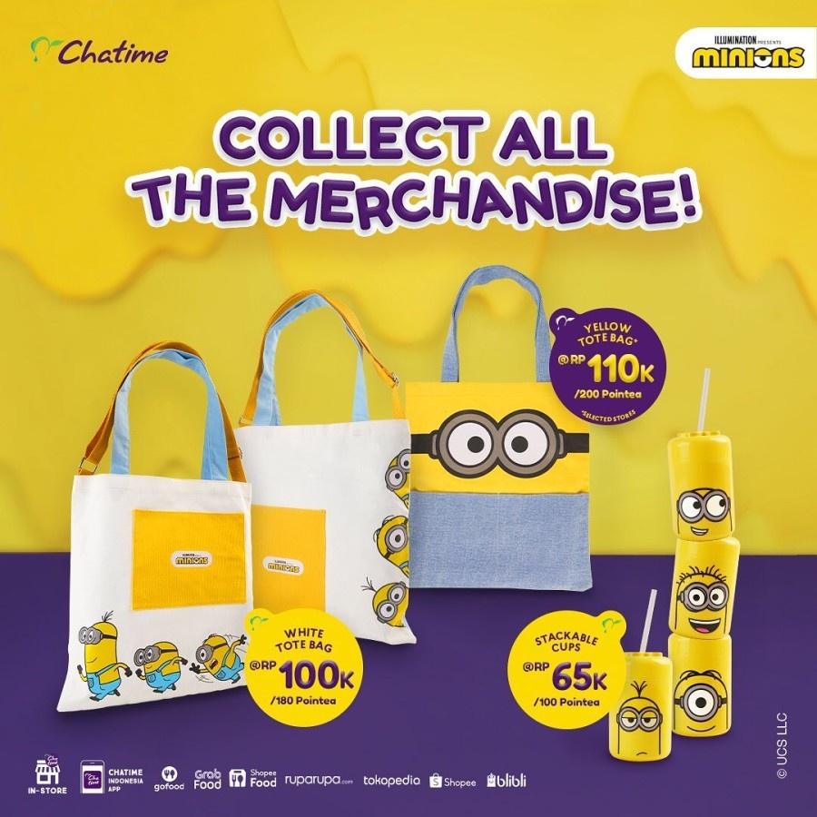 Merchandise Chatime Tumbler Tumblr Cups Cup Glass Drinking Bottle Bottle Tote Bag Totebag Minions Minion Phil Stuart Kevin Bob BTS BT21