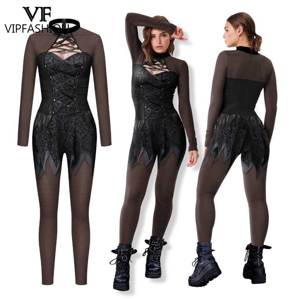 VIPFASHION Girls Gothic Costume Woman Party Jumpsuit Sexy Zentai Bodysuit 12% Spandex Carnival Outfits Party Female Clothing