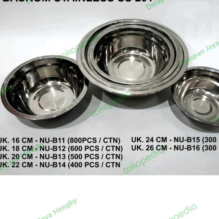 Food Grade Stainless Small Water Basin Durable Strong Thick Diameter 18CM Basin Washing Vegetables Fruit Place Kitchen Spices Sambal Sauce Rice Vegetables Soup Noodles Ramen Salad Kimchi Asinan Rujak Mixing Bowl Stir Cake Dough Wheat Flour Coconut Milk Eg