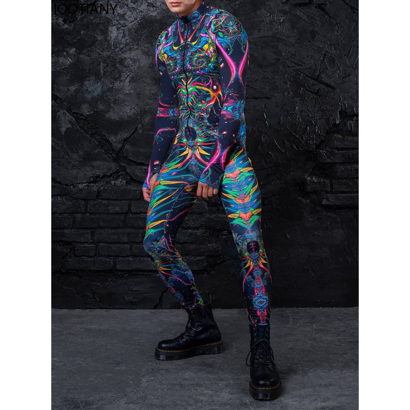 Men Sexy Art Aesthetic Jumpsuit Cyberpunk Abstract Print Morphsuit Burning Man Festival Zentai Suit Rave Party Cycling Bodysuits