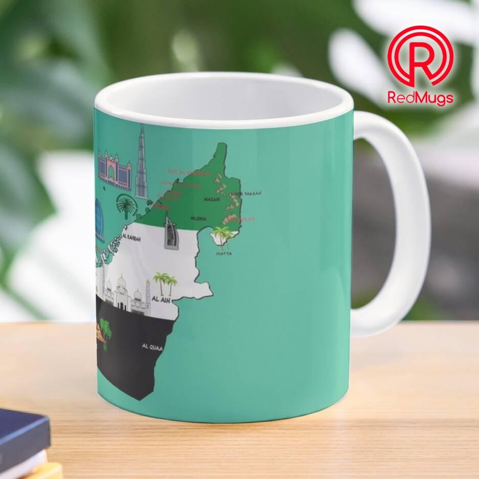 Custom Mug United Arab Emirates map, major cities names UAE national
