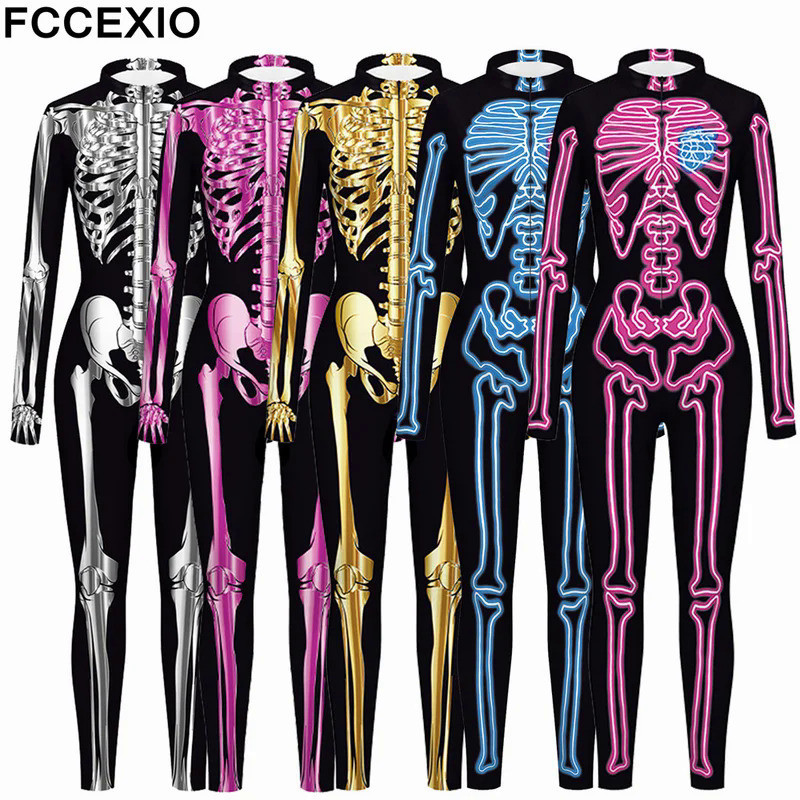 8 Styles Halloween Party Fluorescence Skull Muscle Print Women Sexy Jumpsuit Cosplay Costumes Fancy Bodysuit Mujer