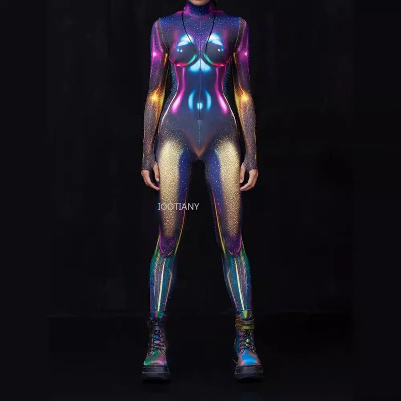 3D Printed Fantazi Bodysuit Women's Cyber Sexy Jumpsuit Cyberpunk Robot Zentai Costumes Halloween Carnival Performance Catsuit