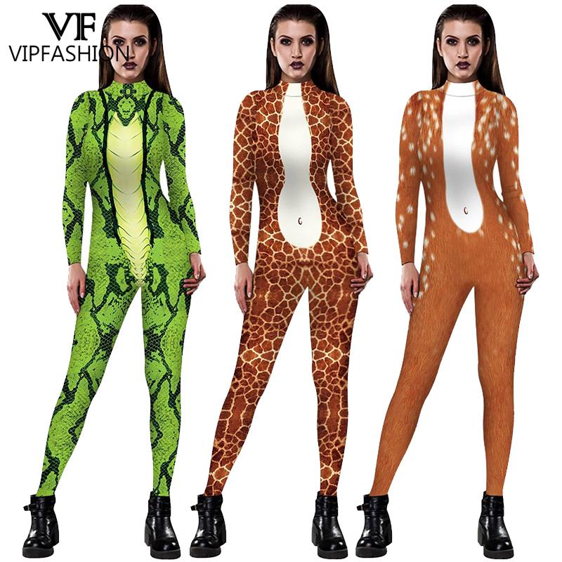 VIP FASHION Halloween Cosplay Costumes Leopard 3D Printing Animal Zentai Snake Bodysuit Suit Jumpsuits
