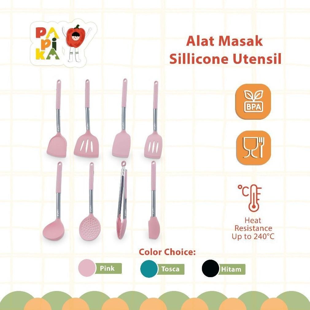 Papika Silicone Cooking Tools 03 Cooking Utensil / Silicon Spatula / Heat Resistant Utensile / Silicon Sutil / Sodet Silicone Kitchen Tool / Non-Stick Silicone Cooking Tools Food Grade Fried Cake Clips Kitchen Silicon Utensile BPA Cookware Set Free FREE F