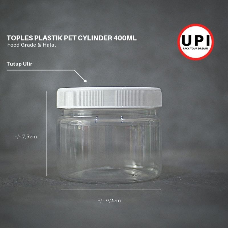 PUTIH Jar PET CYLINDER 400ML+white Screw Cap FOOD GRADE HALAL