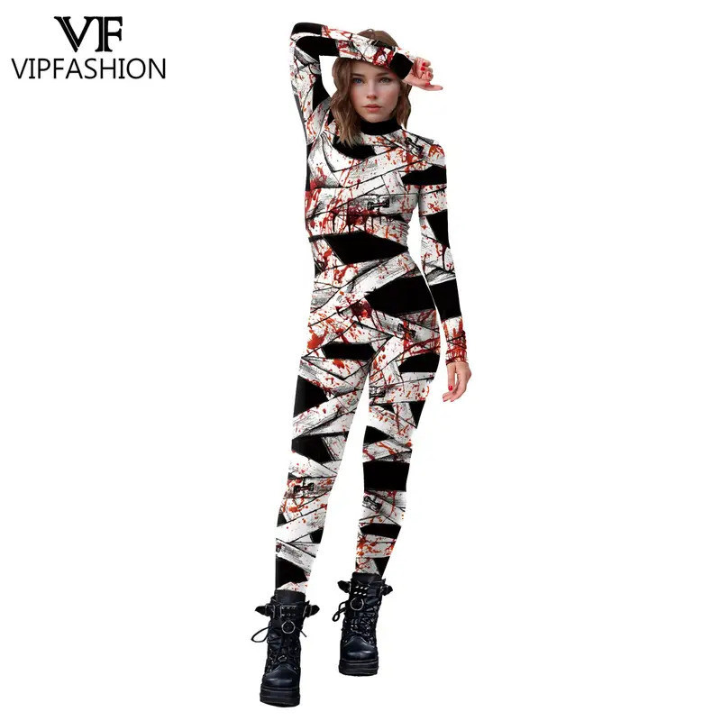 VIP FASHION Mummy Halloween Cosplay Costume for Women Jumpsuits Couple Party Bodysuit Scary Zentai Suit Carnival Holiday Clothes