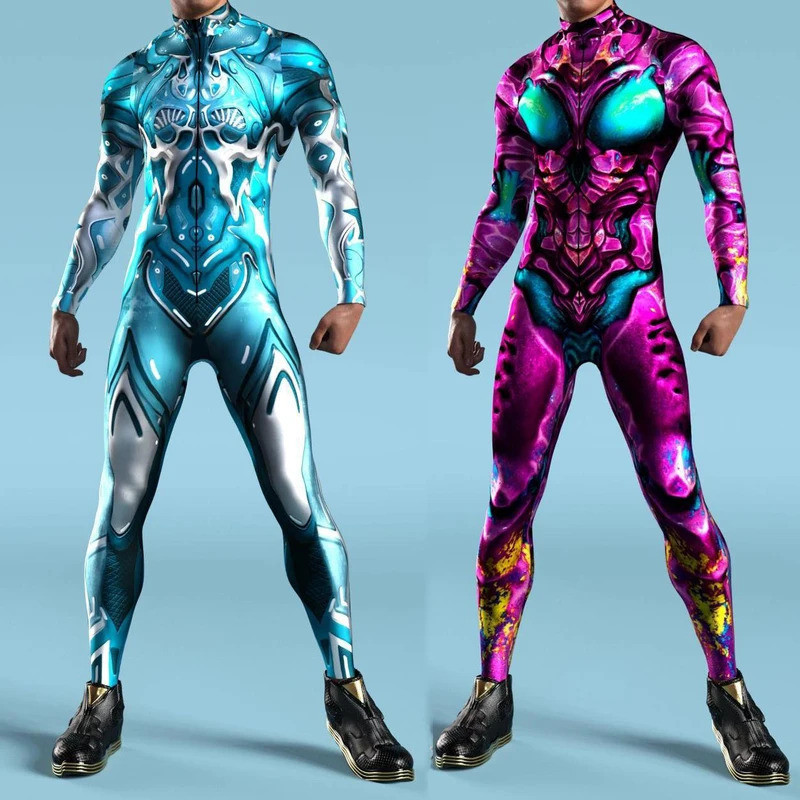 Cool Superhero Mechanical Armor CyberPunk Bodysuit Steampunk Jumpsuit Halloween Party Carnival Cosplay Costume Romper Zentai