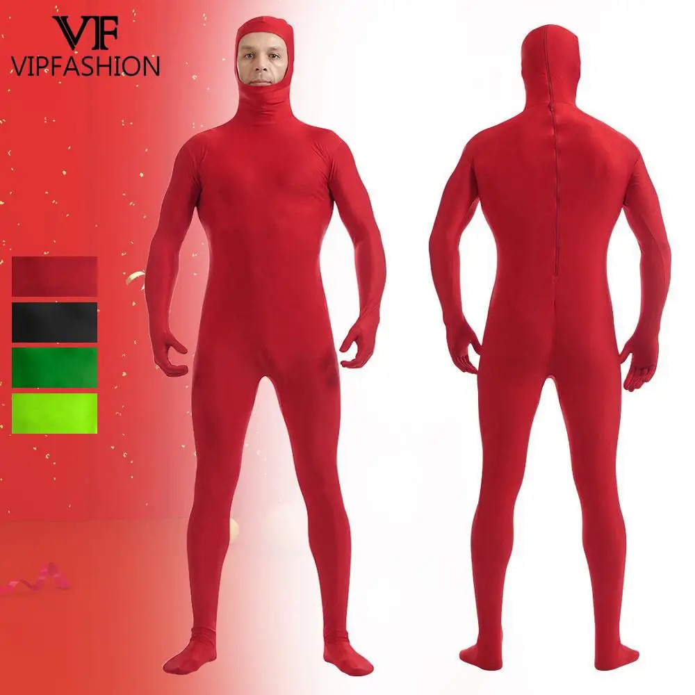 VIPFASHION Adult Invisible Zentai Bodysuit for Man Woman Funny Party Cosplay Costume Solid Full Cover Jumpsuit with Back Zipper