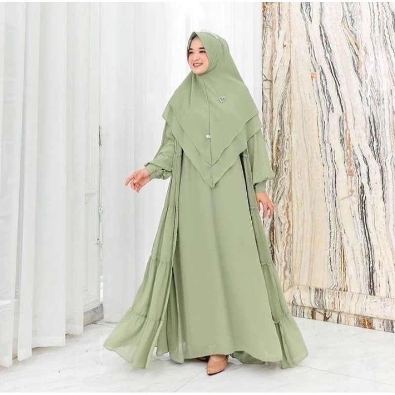 2 in 1 outer set can be separated / abaya turkey arabian ramadan series 2 layer free long outer / latest syari plain motif Eid elegant invitation / cherie muslim party clothing