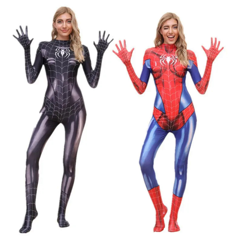 Spiderwoman Cosplay Sexy See through Bodysuit Spandex Bodysuit Superhero Zentai Costume Halloween Carnival Party Fancy Jumpsuit