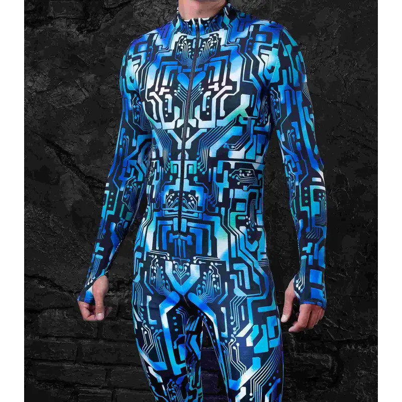 3D Print Colorful Bodysuit Cyber Punk Circuit Board Jumpsuit Halloween Party Carnival Cosplay Costume Zentai RomperPerformance