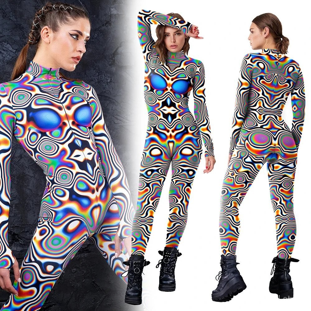 Halloween Cosplay Costumes For Women Carnival Punk Steampunk Sexy Slim Jumpsuit Performance Zentai Bodysuit