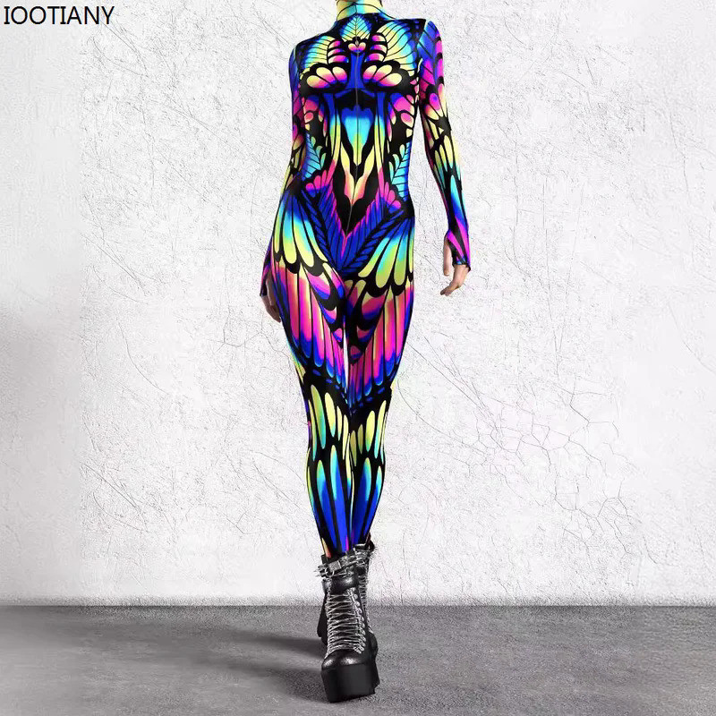 New Halloween Adult Cosplay Jumpsuit Colorful 3D Printing Women Monos Jumpsuit Carnival Party Stage Show Catsuit Rave Outfits