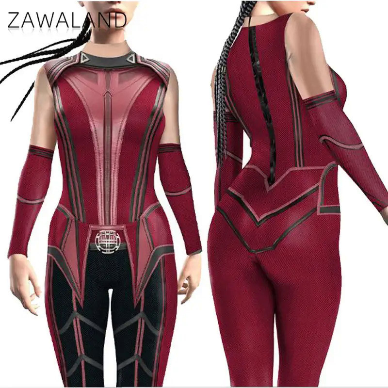 Zawaland Cosplay Movie Witch Jumpsuit Anime Bodysuit Adult Catsuit Zipper Zentai Halloween Costume Performance Women Clothing