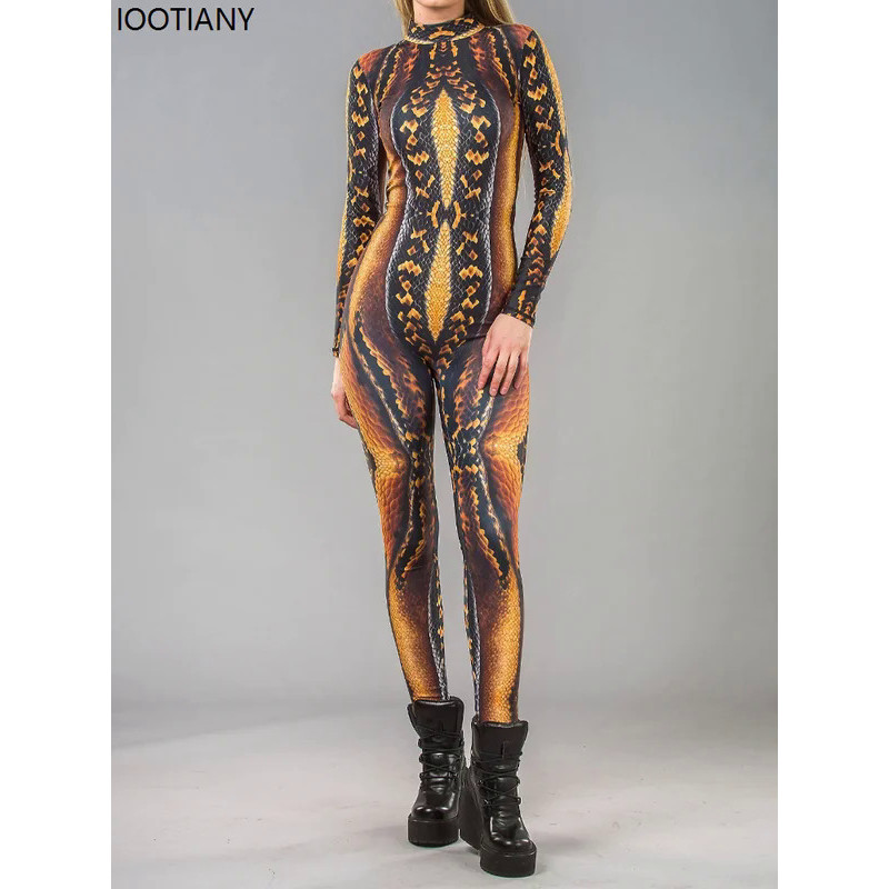 Halloween Python Cosplay Jumpsuit Colorful Skeleton Robot Print Bodysuit Carnival Party Zentai Suits Aerial Yoga Monos Mujer New