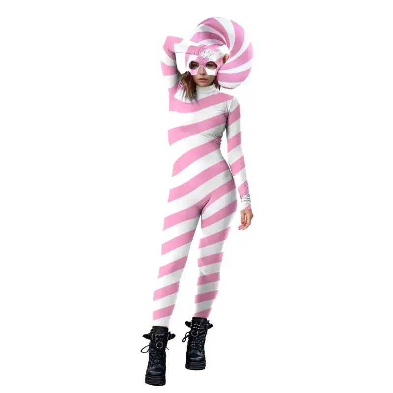 Christmas Candy Cane Jumpsuit Stripe Cosplay Costume Outfit Festival Bodysuit Christmas Party Zentai Suit Xmas Gifts