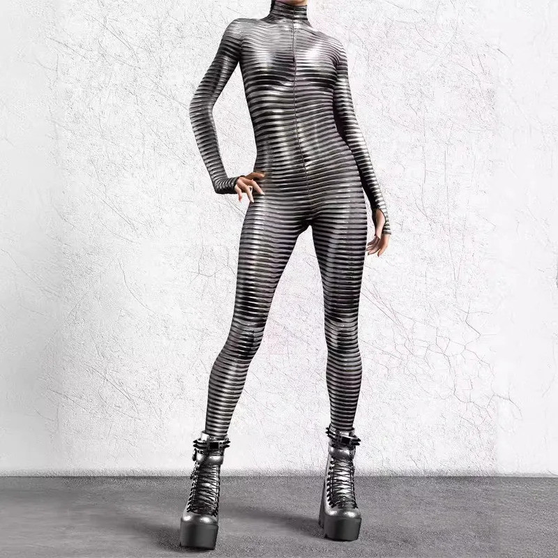 Creative 3D Lines Printing Jumpsuit Men Women Cyber Punk Jumpsuit Halloween Cosplay Costume Carnival Party ZentaiPerformance