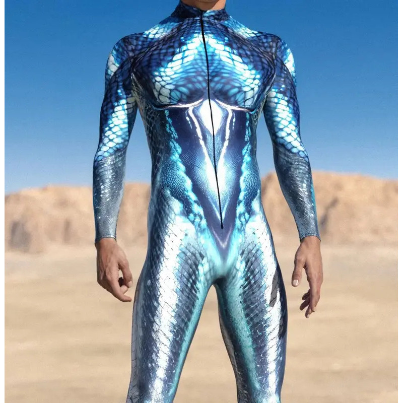 Fish Scale Cyber ARMOUR Jumpsuit Cosplay Men Mermaid Bodysuit Steampunk Costume Halloween Party Shows Performance Zentai Suit