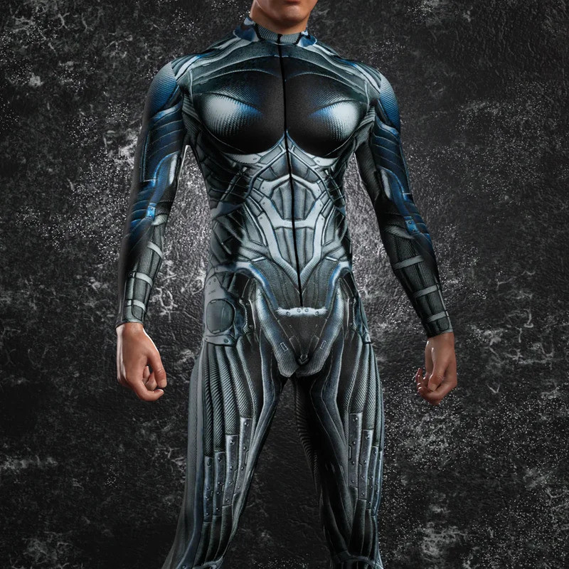 Men Mechanical Armor Jumpsuit Cyber Punk Armor Warrior Cosplay Catsuit 3D Printing Adults Zentai Suit Carnival Party Costume