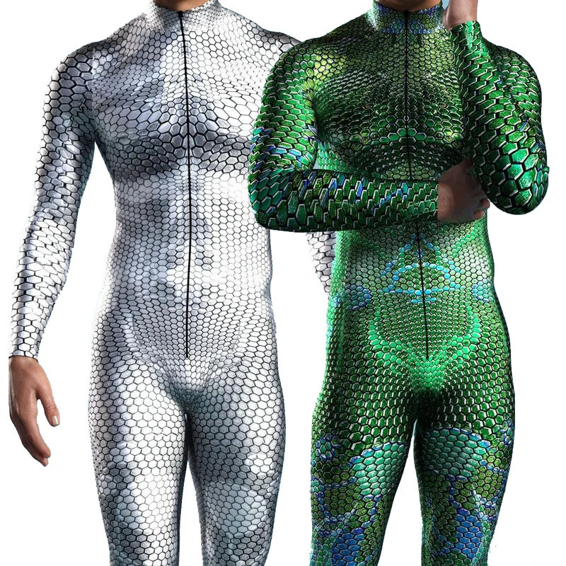 Multicolor Fish Scale Cool Cosplay Bodysuit Steampunk Costume Jumpsuit Performance Party Shows Men Diving Zentai Suit