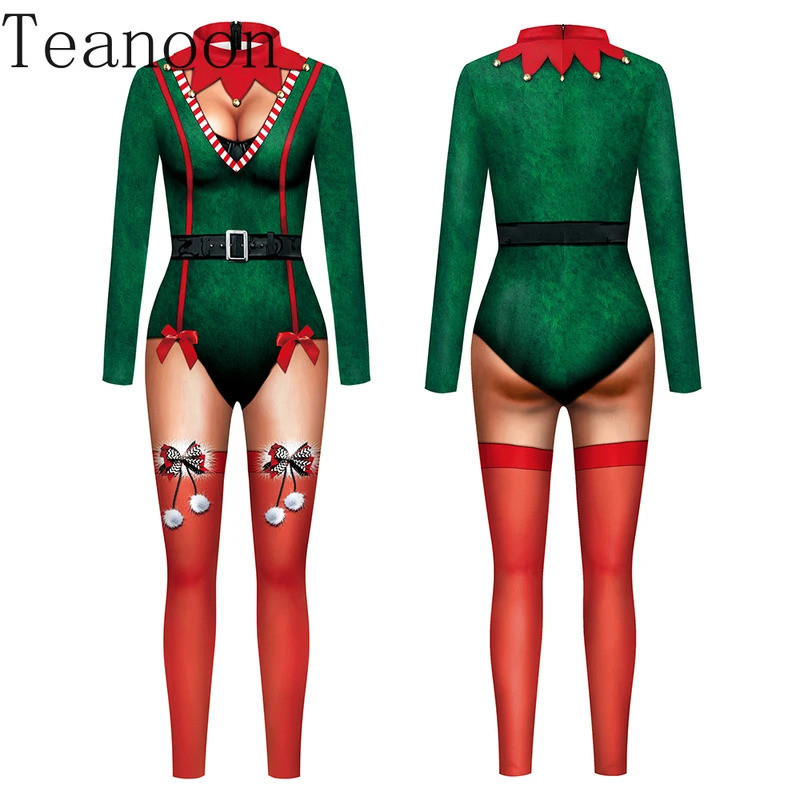 Green Little People Jumpsuit Spandex Elastic Bodysuit Halloween Cosplay Costume Party Skinny Zentai Stage Performance Rompers