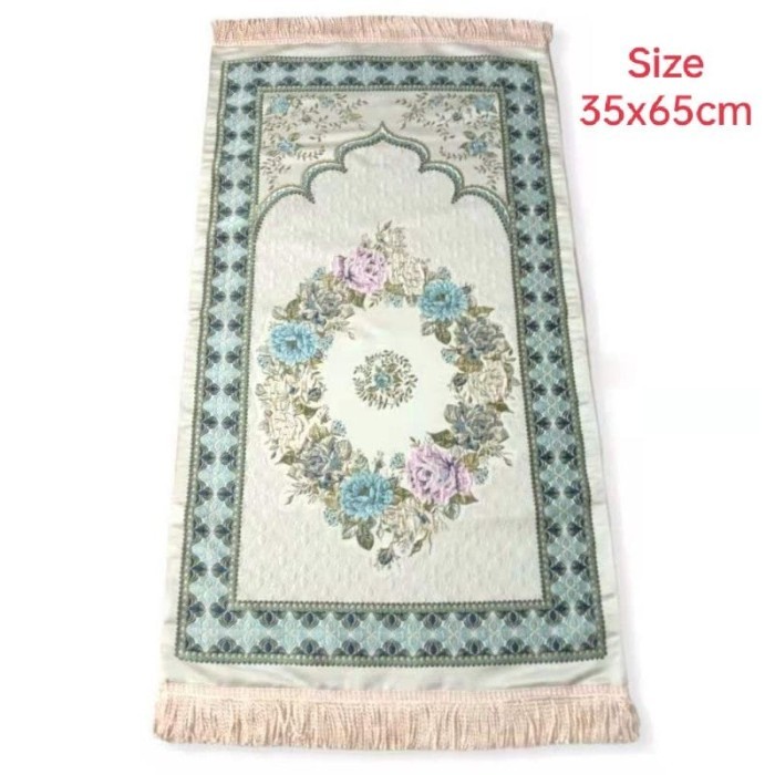 HIJAU Turkish SAJADAH Prayer Mat Floral Motif Imported premium Material Size 70x125cm - green 35x65cm newest soft smooth premium soft