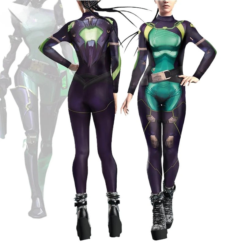 Game Viper Cosplay Costume Woman 3D Party Outfit Zentai Bodysuit Long Sleeve Jumpsuit Sexy Catsuit Clothes