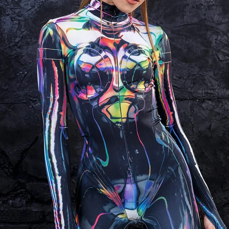 Halloween Color Printing Fashion Bodysuit Movie hero Holiday Party Jumpsuit Zentai Skintight Funny Adult Cosplay Costume