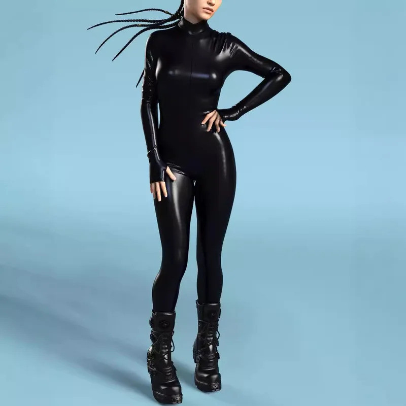 Sexy Black Jumpsuit Halloween Punk Cosplay Zentai Suit Holiday Party Bodysuit Nightclub Catsuit Rave Suits Cycling Outfit