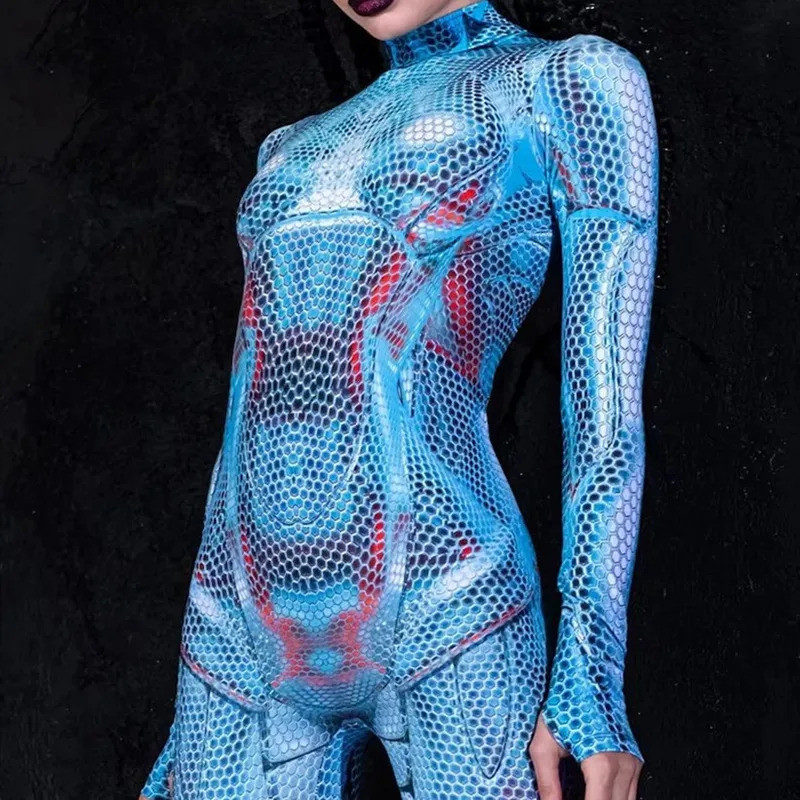 Mysticial Cyber Punk 3D Digital Printing Halloween Party Role Play Outfit Women Men Cosplay Costume Carnival Jumpsuit