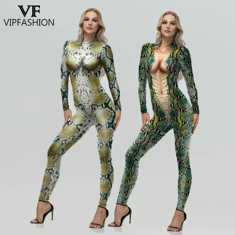 VIP FASHION Snake Costume for Woman Halloween Bodysuit Carnival Animal Disguise Suit Fancy Party Jumpsuit Lady Fashion Catsuit