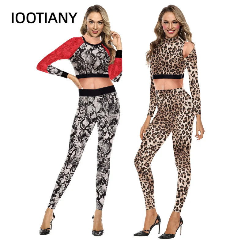 New Serpentine Women Skinny Jumpsuits Fashion Leopard Printing Anime Cosplay Costumes Adult Long Sleeve Zentai Suits Bodysuits